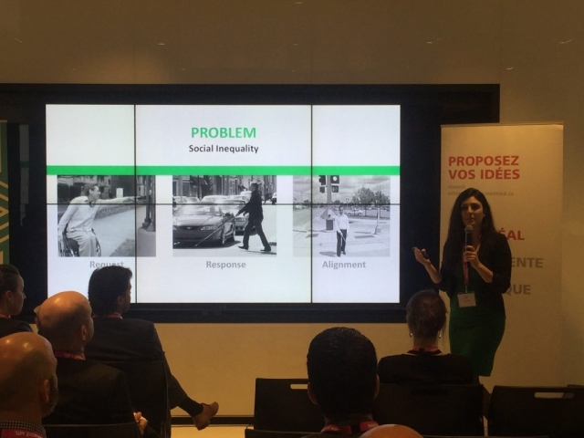 Sophie talking to the Montreal Start-Up Community about the problems with current traffic infrastructure
